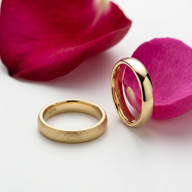 Elegant gold rings with rose petals