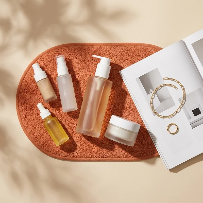 Natural skincare on terracotta towel