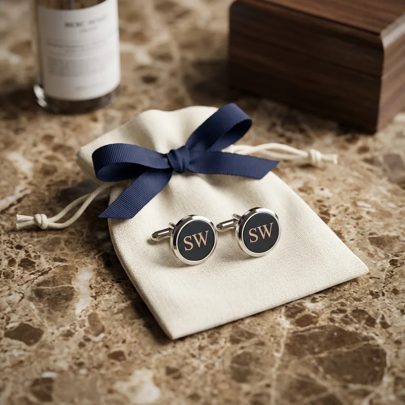 Luxury monogram cufflinks on marble