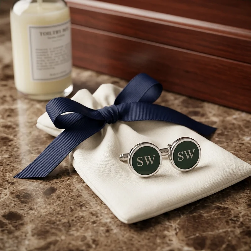 Personalized cufflinks on marble