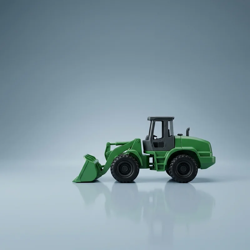 Green toy loader on blue