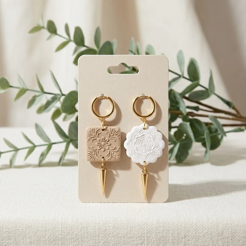 Handmade earrings on display card