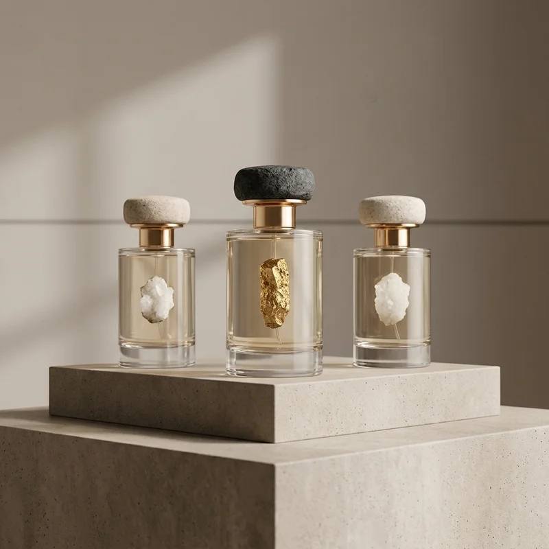 Luxury perfumes on concrete pedestal