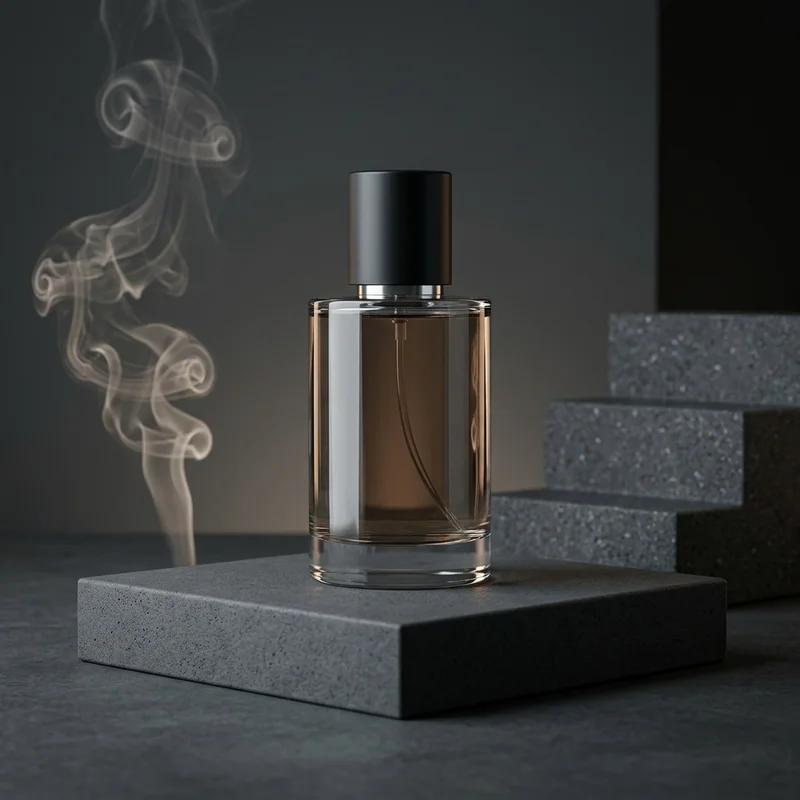 Moody perfume on black stone