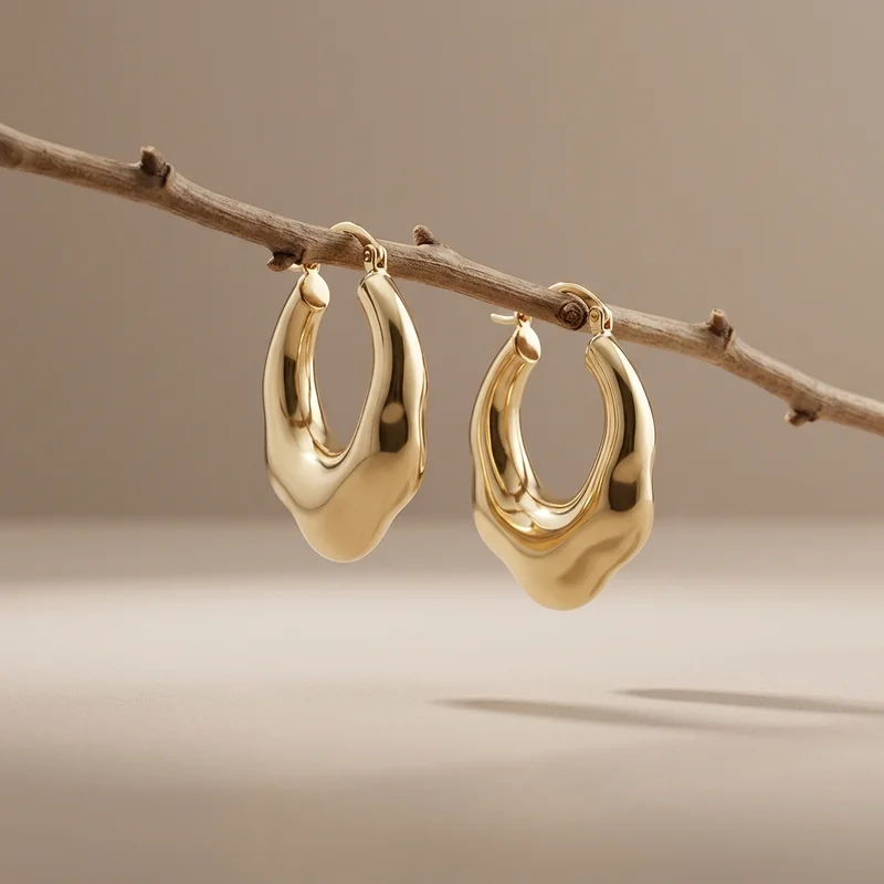 Organic gold hoops on natural branch