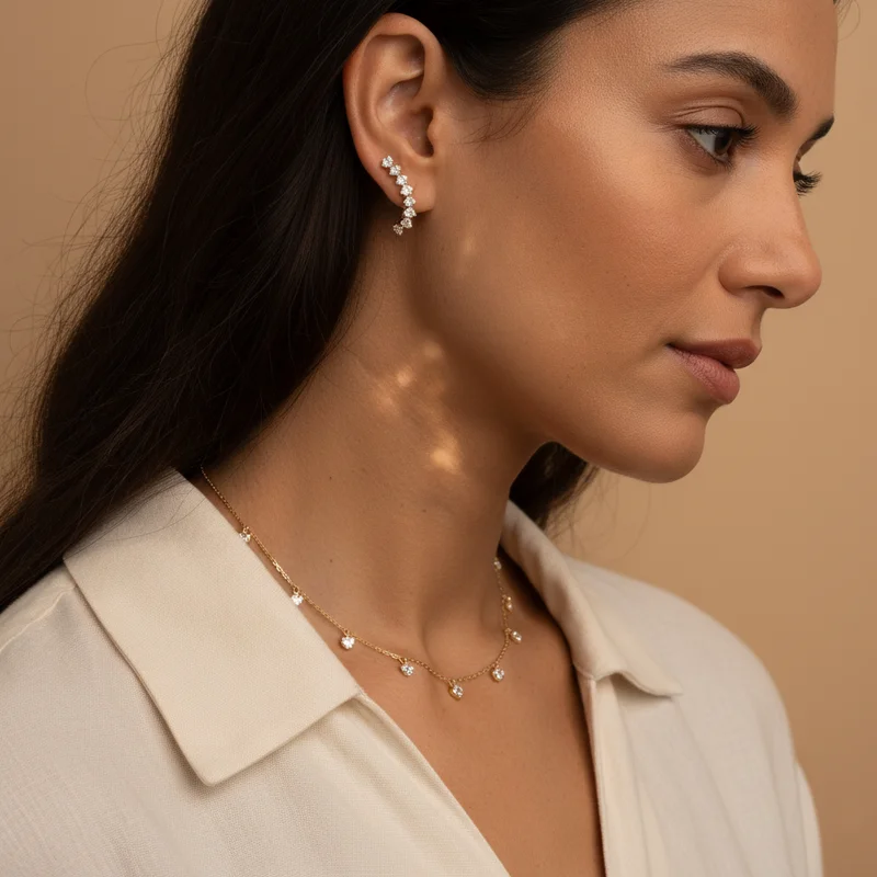 Elegant diamond jewelry on model