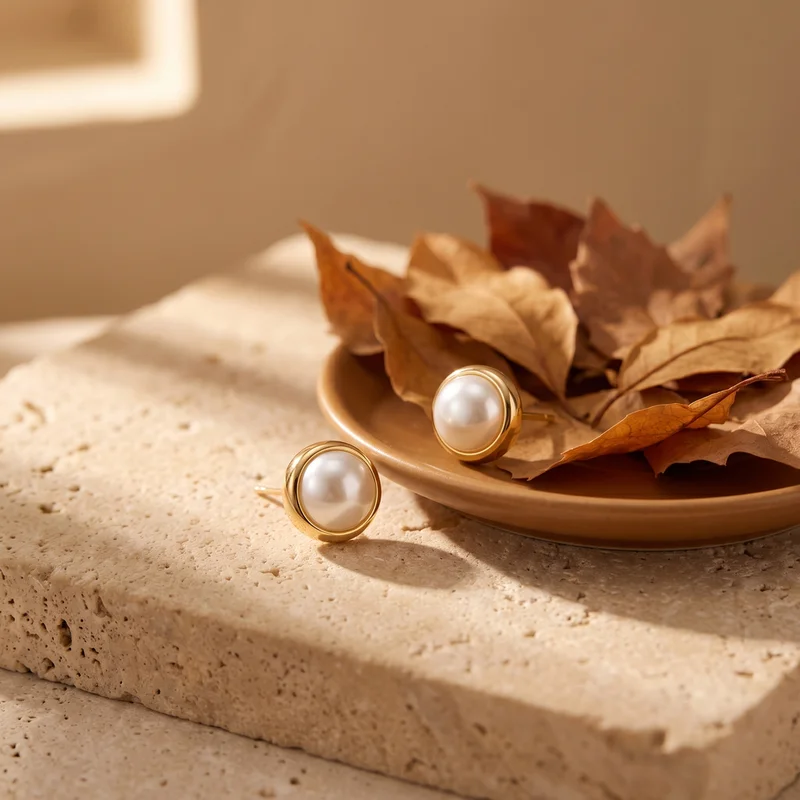 Golden oak leaf jewelry on stone