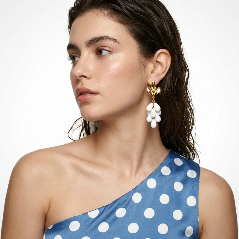 Elegant gold & white drop earrings