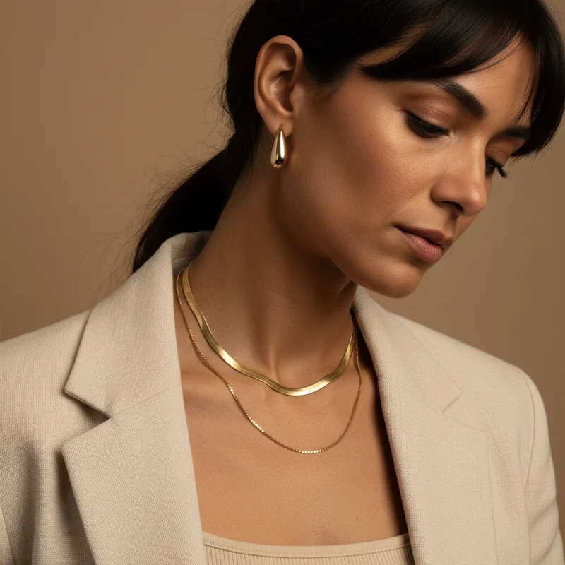 Elegant gold jewelry on model