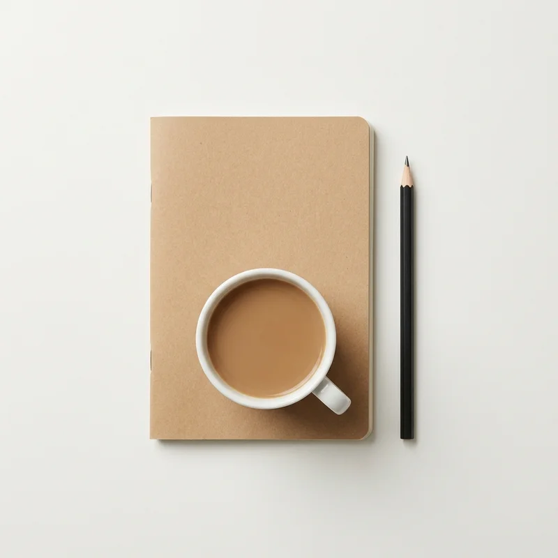 Minimalist kraft notebook and coffee