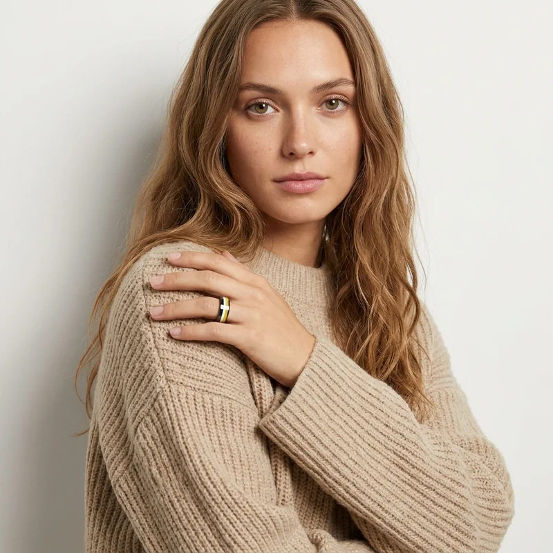Cozy knitwear and layered ring