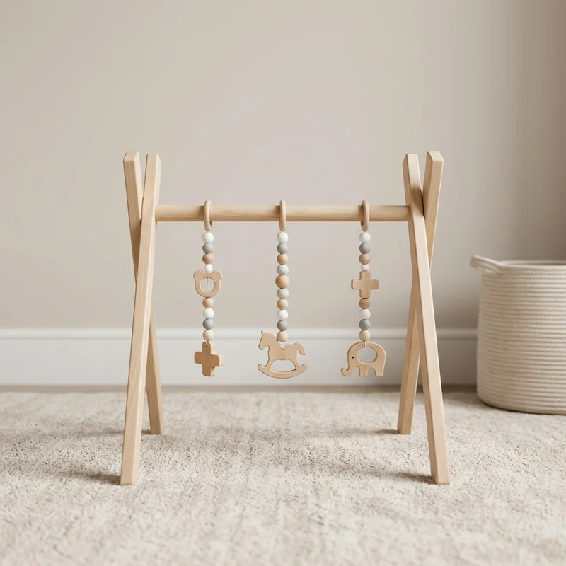 Minimalist wooden baby play gym