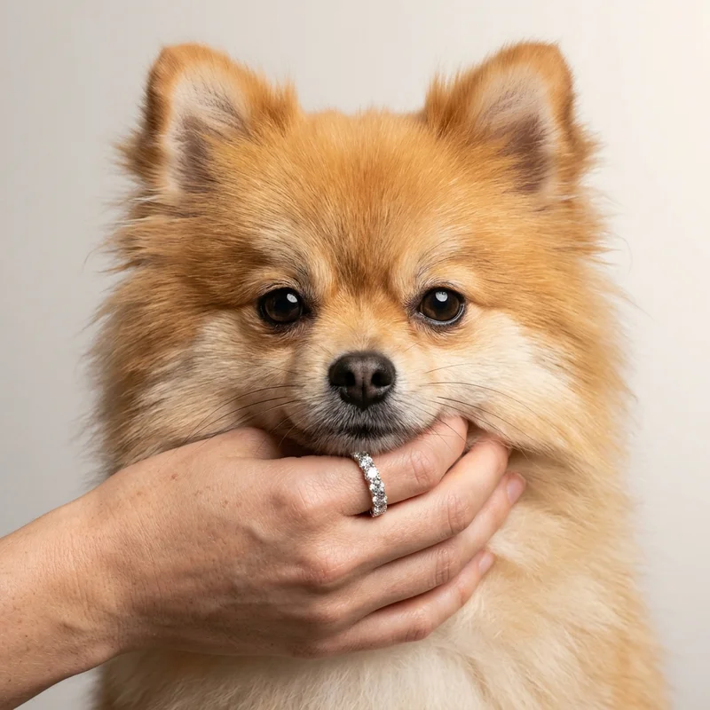 Pomeranian dog with diamond ring