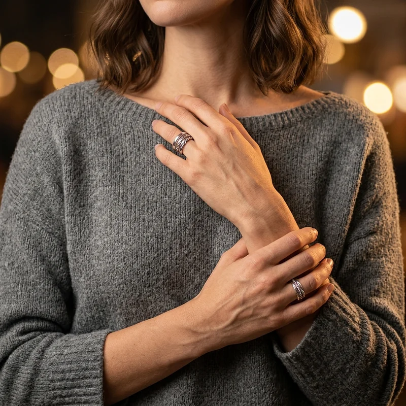 Elegant rings with cozy knitwear