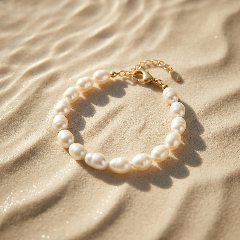 Pearl bracelet on sandy beach