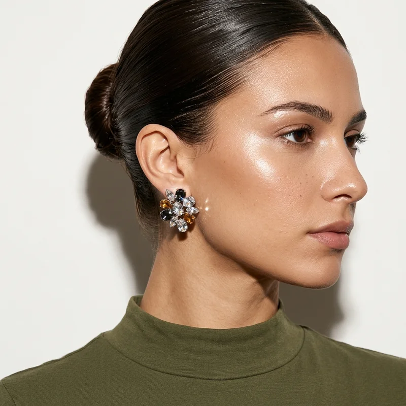 Model-worn gemstone cluster earring