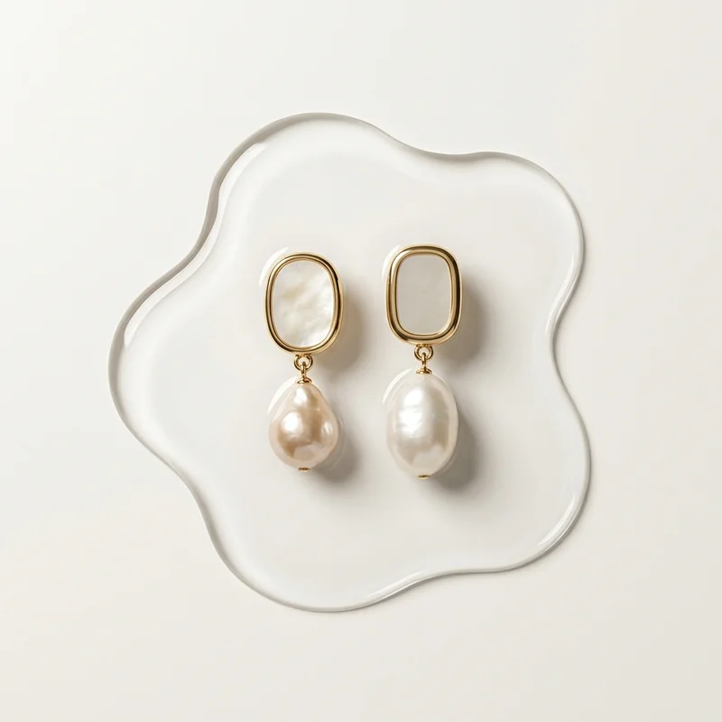 Pearl earrings on water puddle