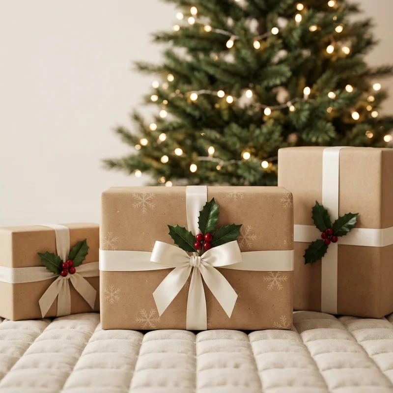 Festive gifts by the tree