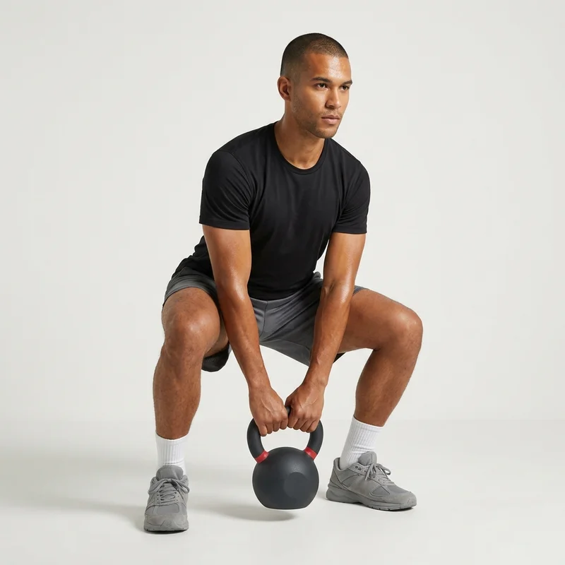 Male model kettlebell workout