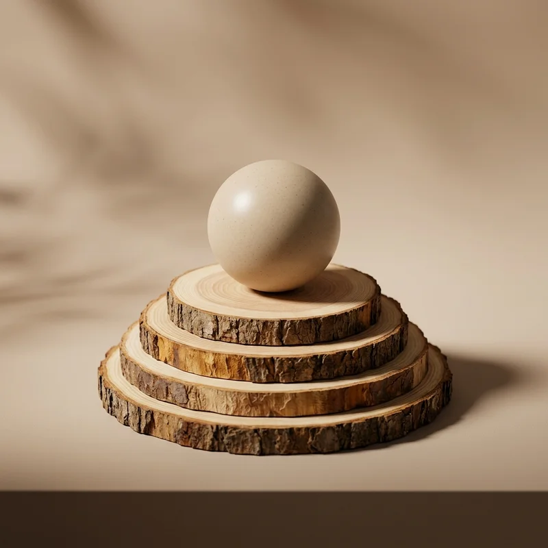 Natural wood podium with sphere