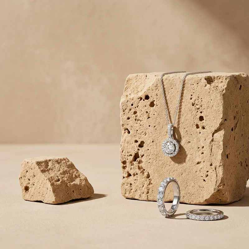 Diamond jewelry on natural stone