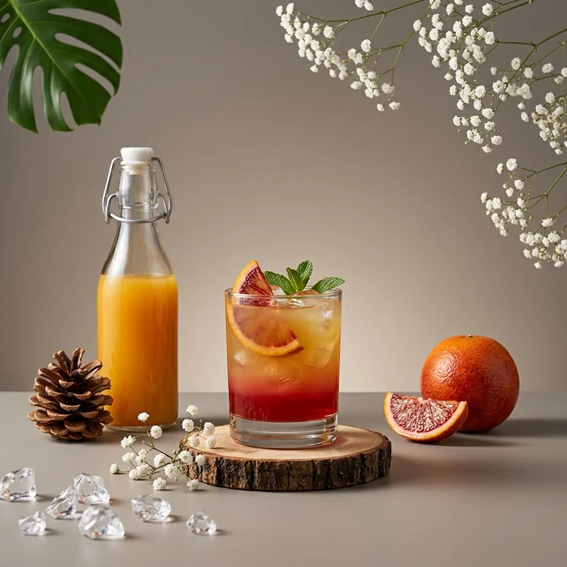 Blood orange cocktail on wood