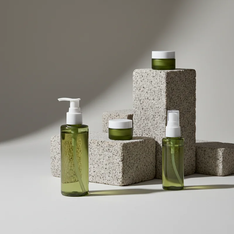 Modern skincare essentials on concrete
