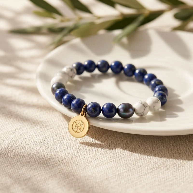 Artisanal gemstone bracelet on ceramic