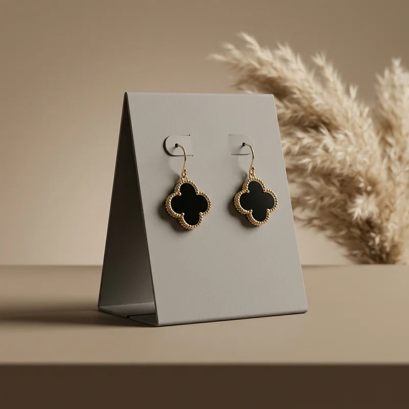 Elegant clover earrings on stand
