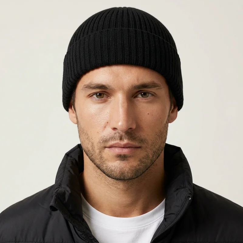 Classic black ribbed beanie