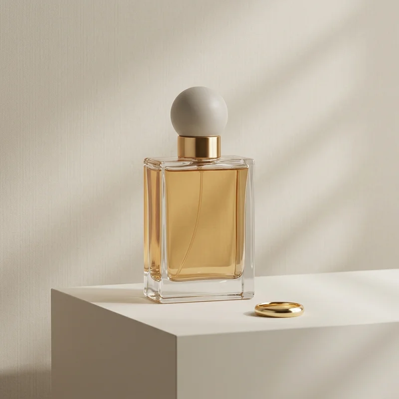 Elegant perfume on pedestal
