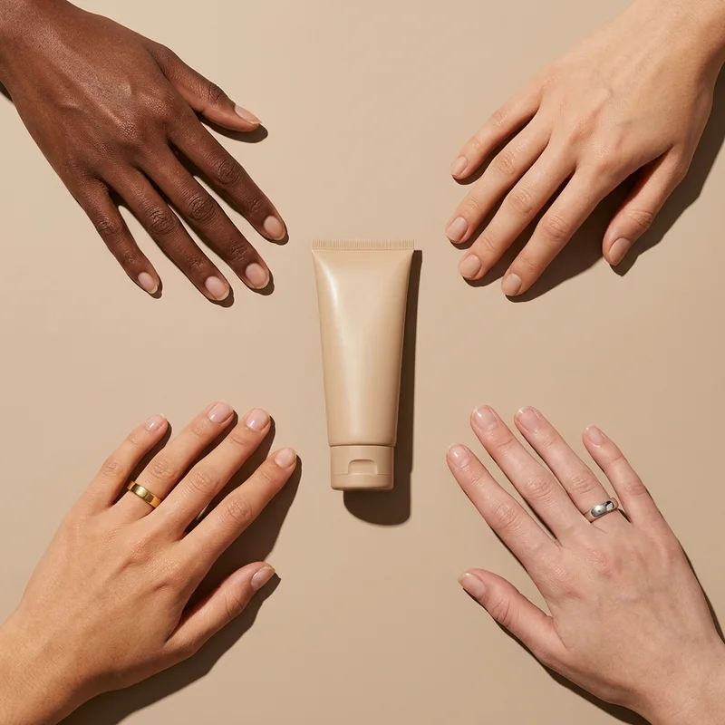 Inclusive hands reaching for tube