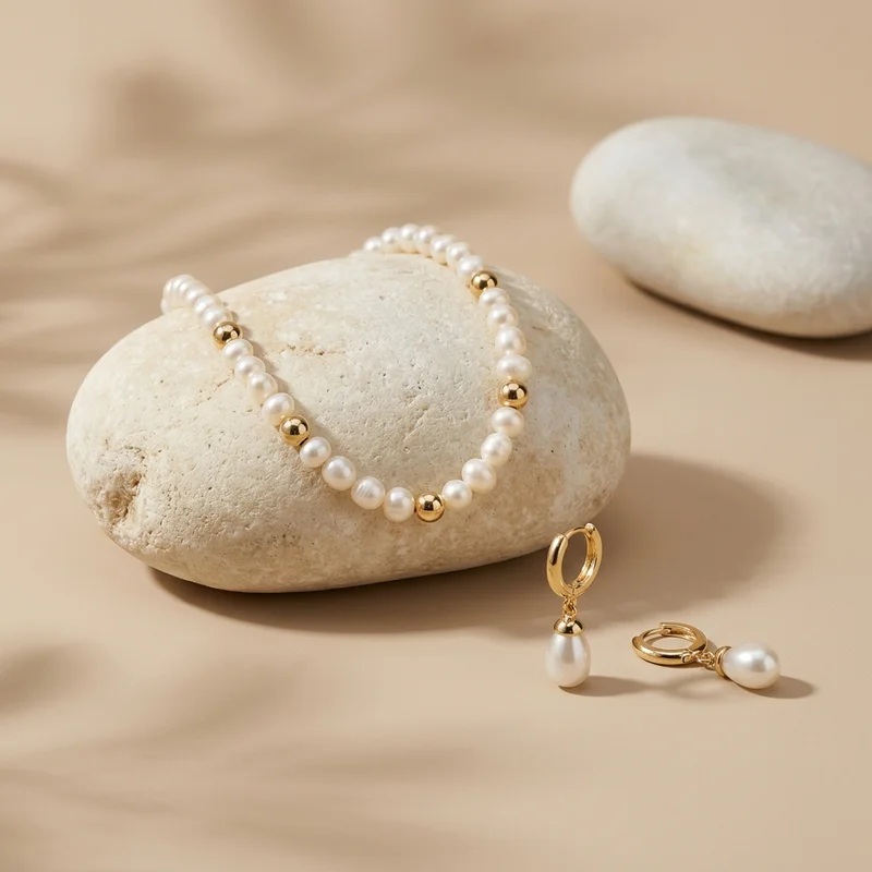 Pearl jewelry on natural stones