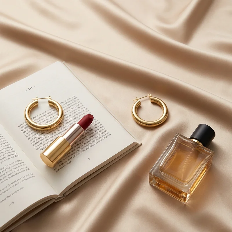 Luxury beauty and jewelry flat lay