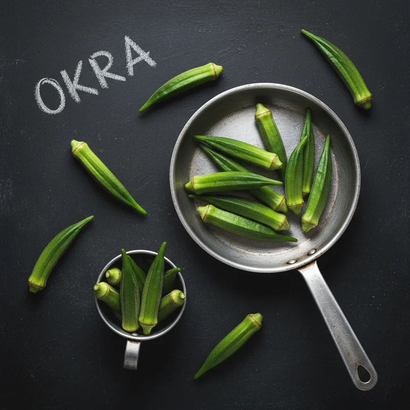Fresh okra on dark slate