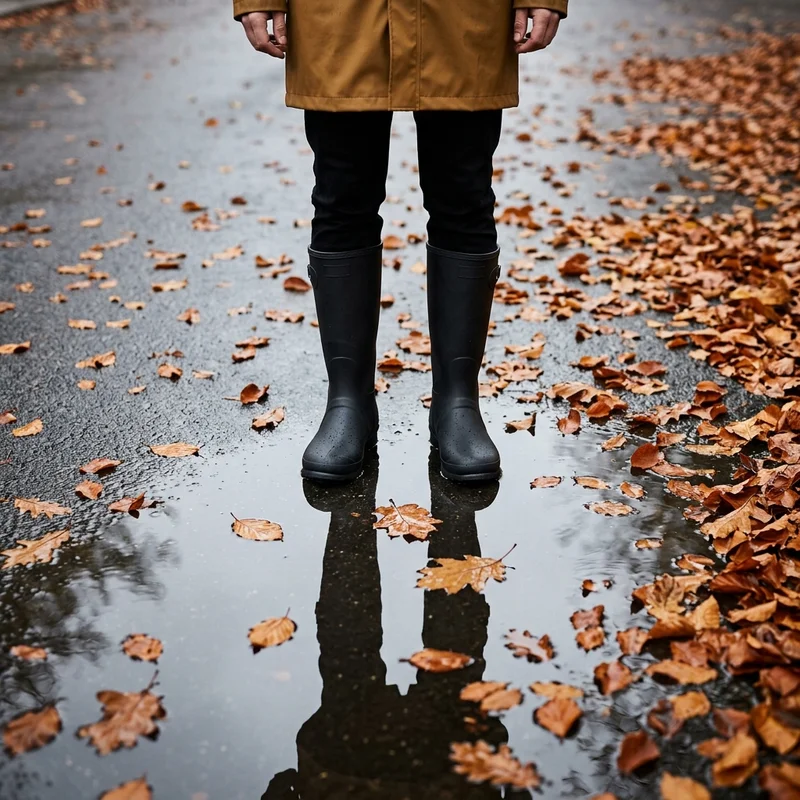 Autumn puddle walk with boots