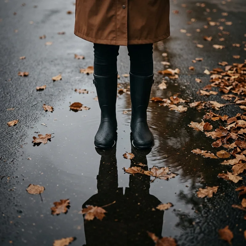 Autumn leaves reflection with boots
