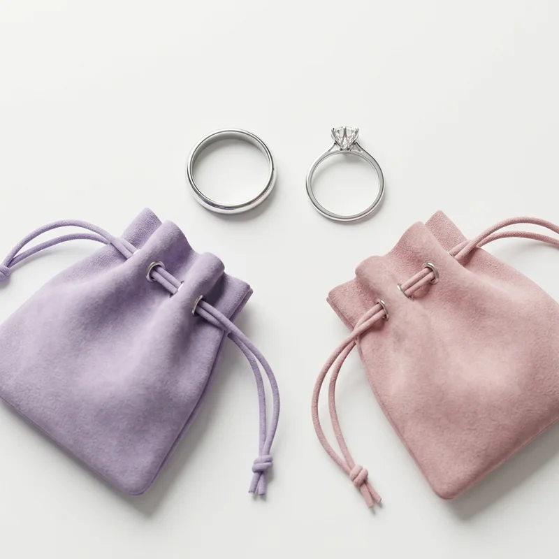Elegant rings and velvet pouches