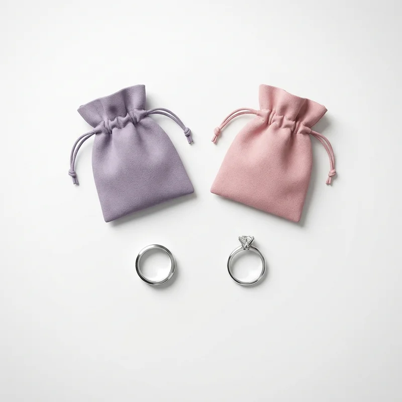 Elegant rings with colorful suede pouches