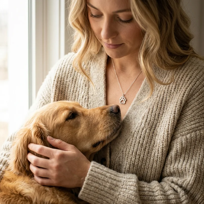 Paw print necklace and Golden Retriever