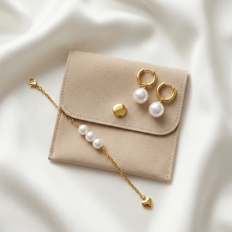 Elegant pearl jewelry set & pouch