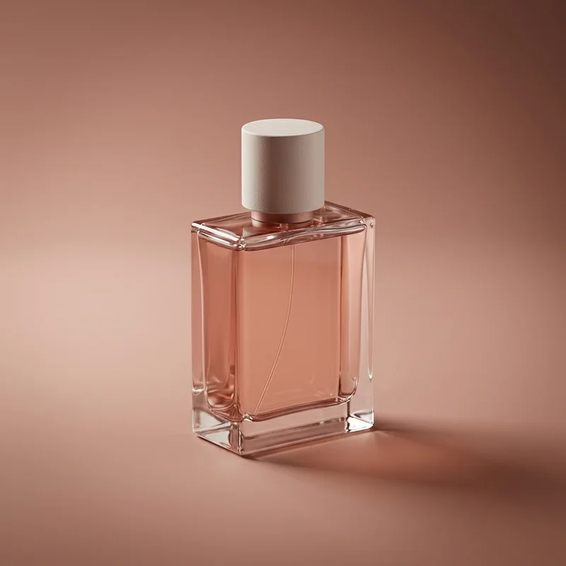 Minimalist peach perfume bottle