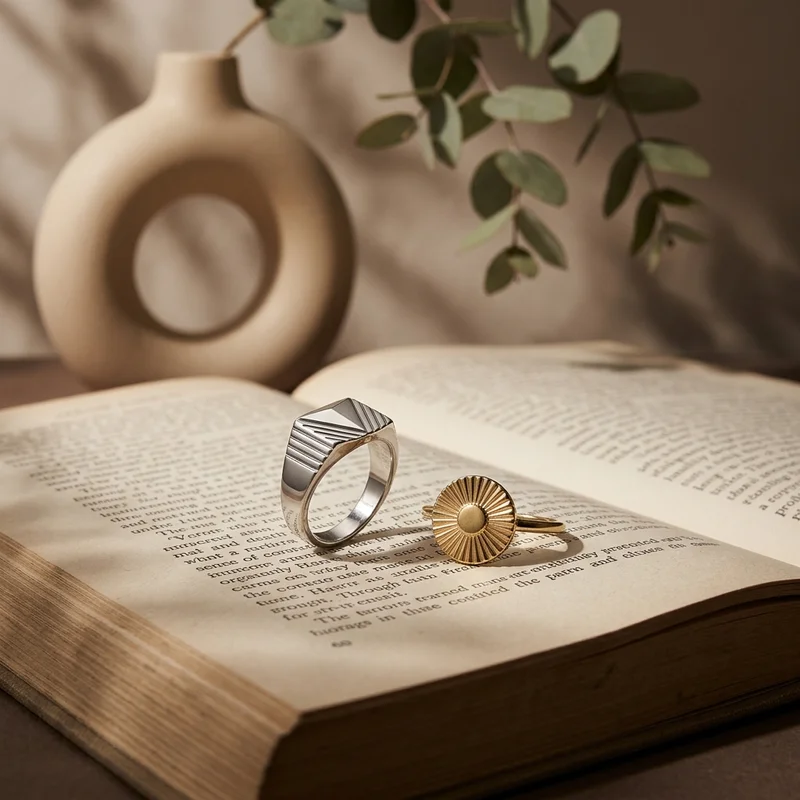 Rings on open book with shadows