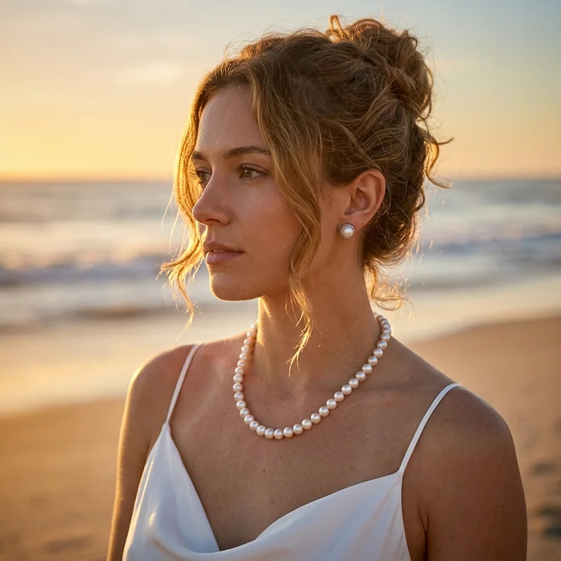 Radiant pearls at sunset beach