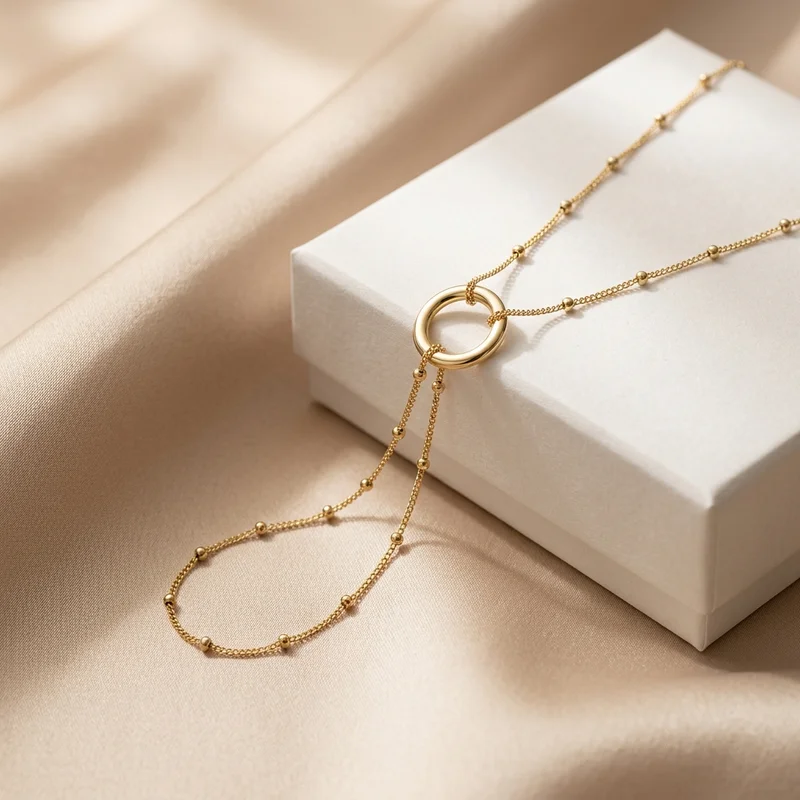 Elegant gold necklace on silk