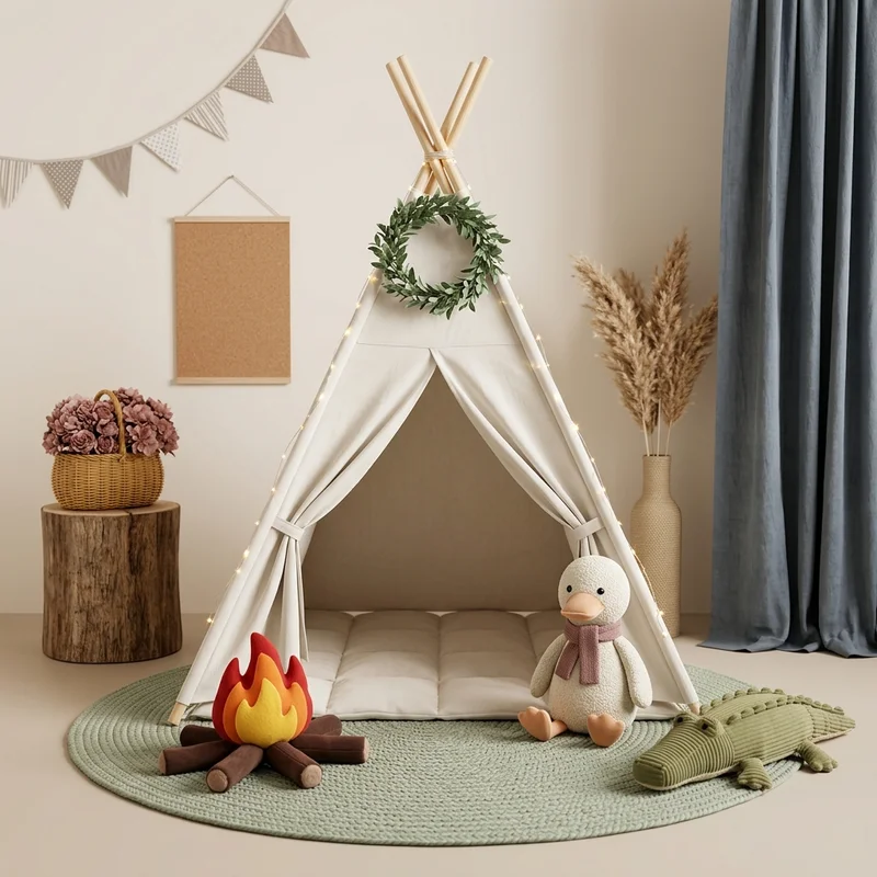 Cozy children's teepee tent setup
