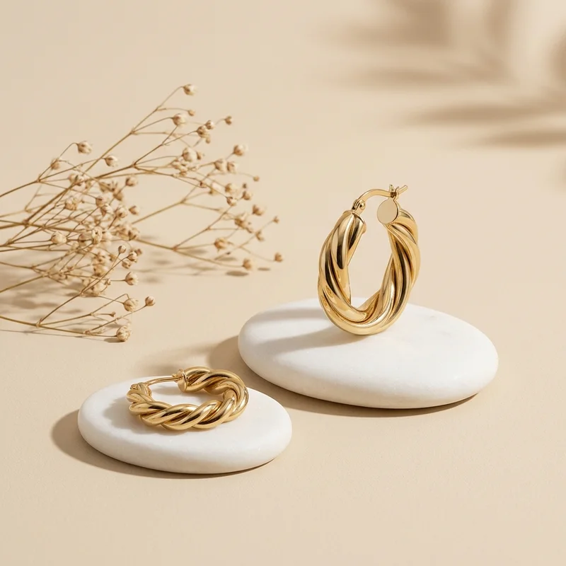 Gold twisted hoops on stones