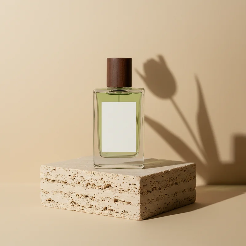Natural perfume on stone podium