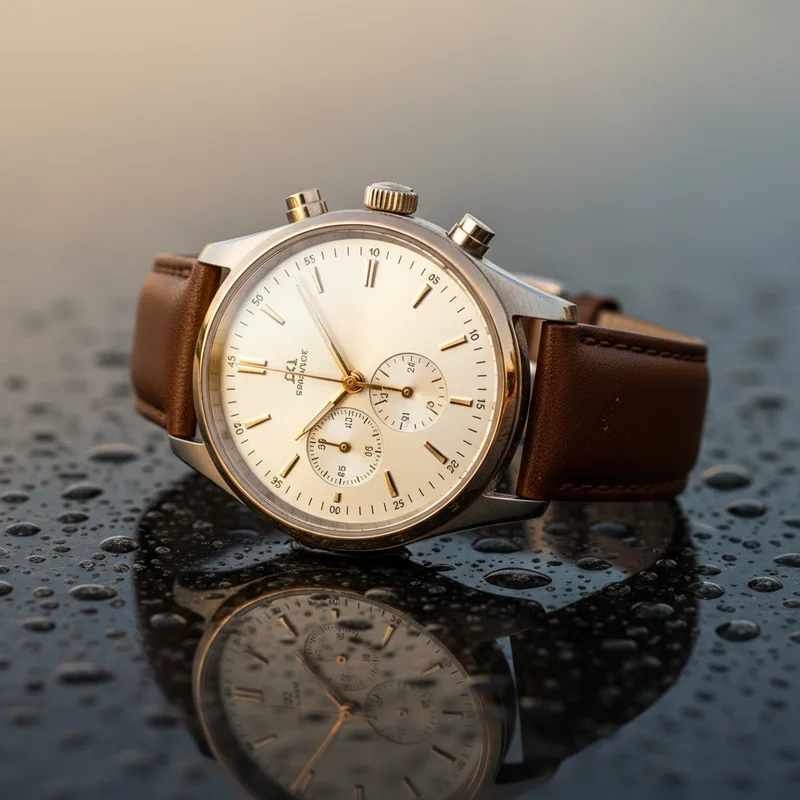 Rugged timepiece on reflective water