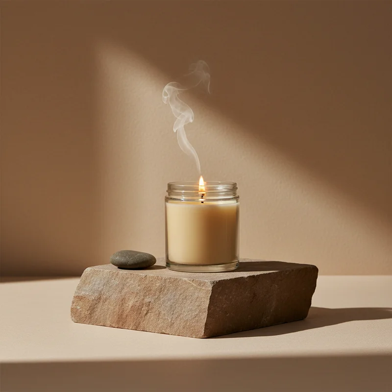 Serene candle on natural stone